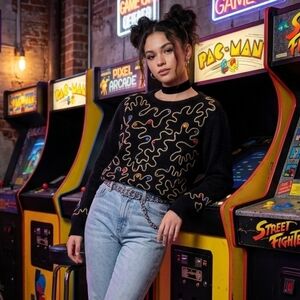 Rafaella Vintage 80s 90s Gold Embellished Black Angora Knit Sweater sz M